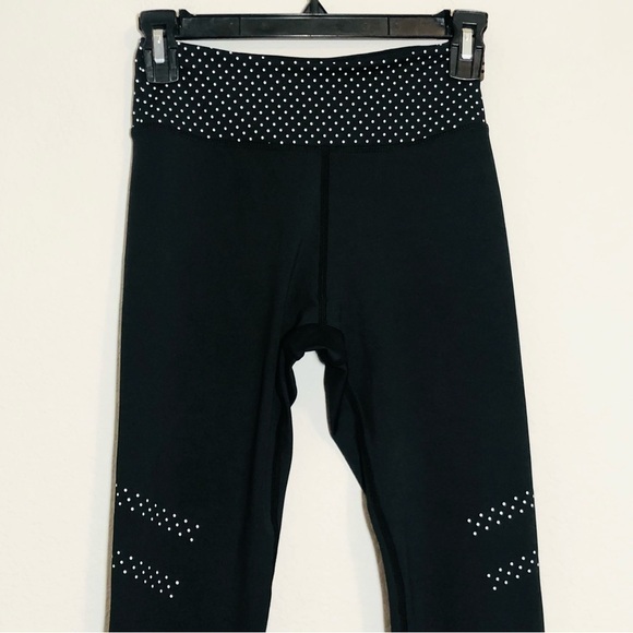 All Fenix Black Leggings with White Color Block Accent Polka Dots size XS - Picture 2 of 9